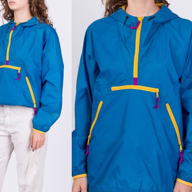 90s Blue Hooded Anorak Pullover Windbreaker - Men's Medium | Vintage Sierra Designs Half Zip Lightweight Jacket 