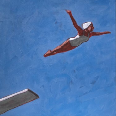 ORIGINAL  - Diver #3 - Original Acrylic Painting on Canvas 10 x 10 