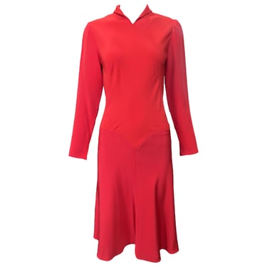 Madame Grès Haute Couture 1970's Tomato Red Silk Cocktail Dress- OLDBS