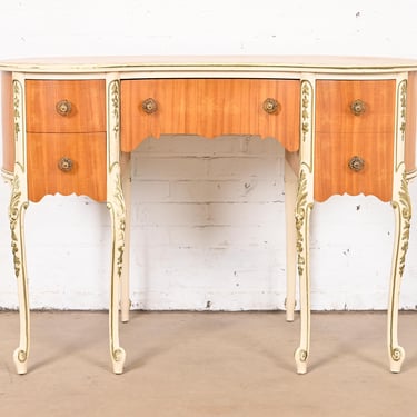 Romweber French Rococo Louis XV Satinwood Parcel Painted Kidney-Shaped Vanity, Circa 1930s