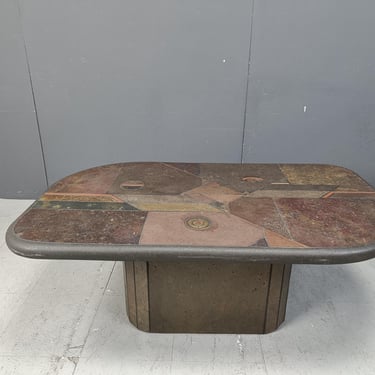 Paul Kingma attributed coffee table, 1980s - brutalist coffee table - slate coffee table - metal and stone tbale - kingma coffee table 