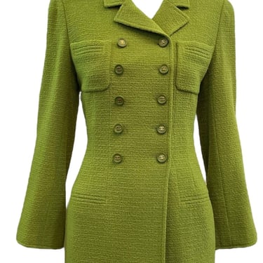Chanel 90s Lime Green Wool Jacket with Silk Lining