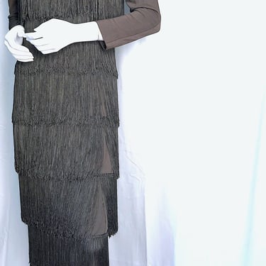 1970s BILL BLASS Silk Fringe Evening Gown, 70s Saks Fifth Avenue Dress, Documented Couture, Demure Boho Chic, 60s Pierre Cardin Vibe 