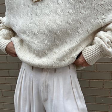 Vintage Ivory Ralph Lauren Silk Cable Knit Sweater