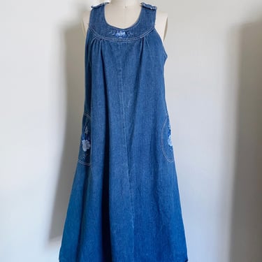 Vintage 70's Embroidered Denim Flared Dress 