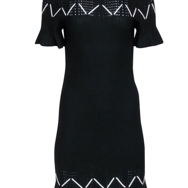 Jonathan Simkhai - Black Knit Short Sleeve Dress w/ White Weaving Details Sz M