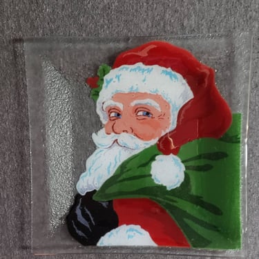 Decorative glass plate hand painted Santa Claus cookie plate 