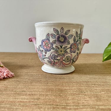 Vintage Toyo Ribbons & Bows Pink Planter with Handles - Floral Ceramic 