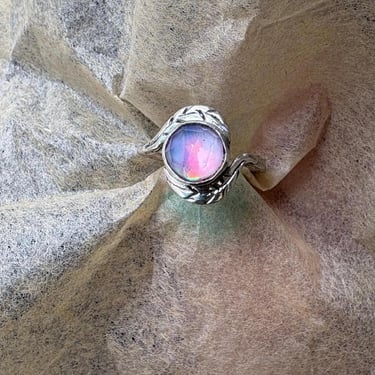 Aurora Opal Hermes Ring in sterling silver handmade leaf ring 