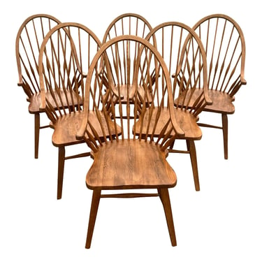 Broyhill Attic Heirlooms Oak Farmhouse WIndsor Chairs - Set of 6 