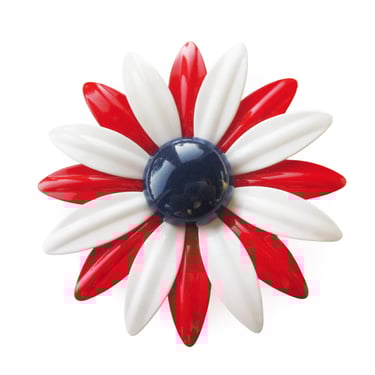 Enamel Flower Brooch, Red White and Blue Enamel Flower Pin, Patriotic Enamel Pin, Mod Jewelry, Flower Child Jewelry, Fourth of July Pin 