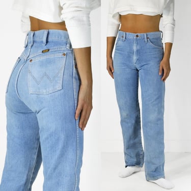 Vintage Wrangler Jeans 29 Waist, 1980s 1990s Made in USA, 100% Cotton Denim, Zipper Fly 