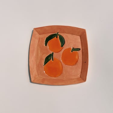 ceramic dish. tangerines 01. trinket or serving tray. glazed stoneware. 5.75 inch plate. dessert or cookie plate. catchall tray. 