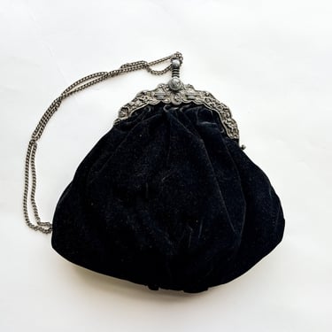 1940s Black Evening Bag | 40s Black Cotton Suede Handbag | MWG 