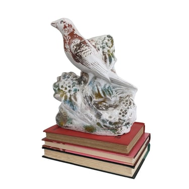 Vintage Chalkware Bird Sculpture, Robin on Nest Bird Figurine, Mid Century Shelf Decor 