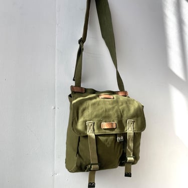 Vintage Shoulder Bag European 1970s Canvas Satchel - Cotton - Army Green 