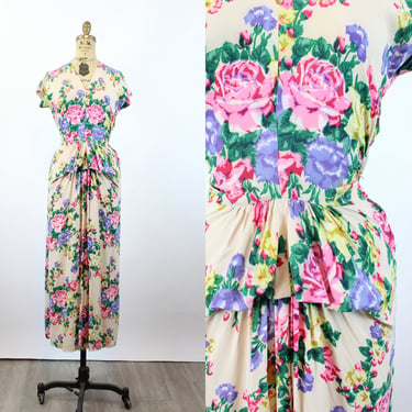 1940s ROSE PRINT rayon gown dress xs | new summer 