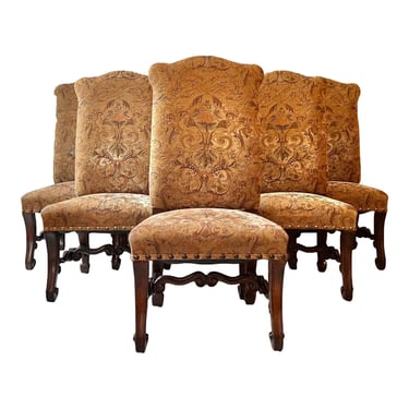 High Back Spanish Revival Upholstered Dining Chairs - Set of 6 
