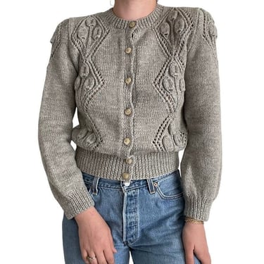 Vintage Womens South Wool Hand Knit Cottagecore Cropped Gray Cardigan Sz S 