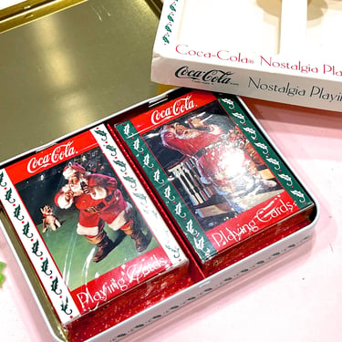 SUPPLY: 1993 - Coca-Cola Double Deck Playing Cards - Unopened Santa Claus Nostalgic Playing Cards - Cards in Tin Box 