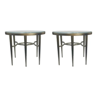 Caracole Modern Silver Finished Lilian Oval End Tables Pair