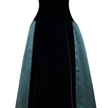 Yves Saint Laurent Haute Couture 80s Black Velvet and Green Satin Gown