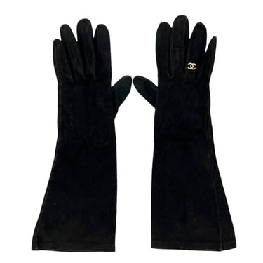 Chanel Black Suede Logo Gloves