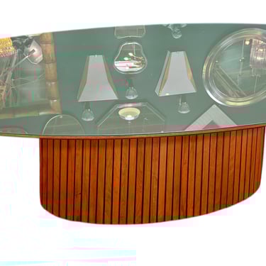 Italian Oval Dining Table with Fluted Wood Base, 1970s