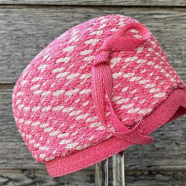 1960s pink cloche hat vintage woven bow chapeau cap 