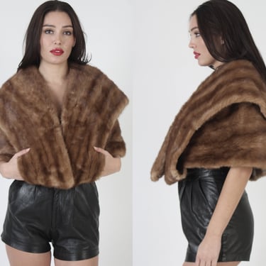 Vintage 60s Brown Mink Stole / Real Fur Wrap For Bride To Be / Genuine Wedding Bridesmaids Shawl 