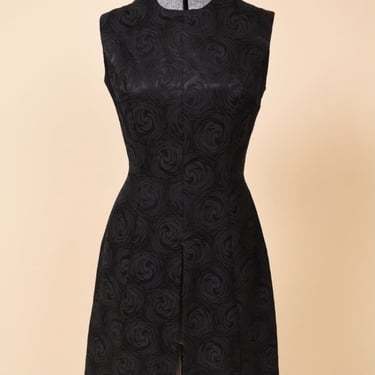 Black Silk 60s High Slit Tunic Dress By Plymouth, XS