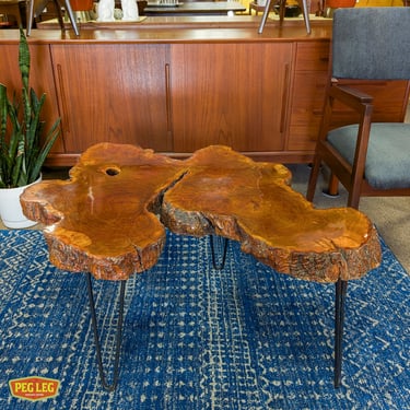 Live edge living room table with hairpin legs