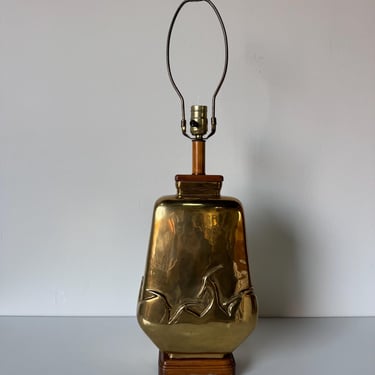 Vintage Art Deco–Style Bronze Table Lamp with Heron Motif 