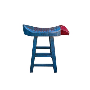 Sharp Blue Red Fish Shape Seat Top Wood Tall Bench Stool ws4486E 