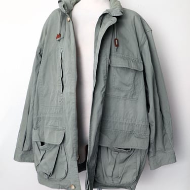 Vintage Banana Republic Field Coat / Jacket, size LARGE, Khaki Green Safari Army Coat 1980s Chore Unisex Men's Camping Outdoor Mill Valley 