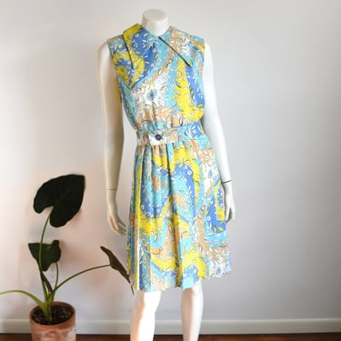 1960s Dagger Collar Floral Dress  - L 