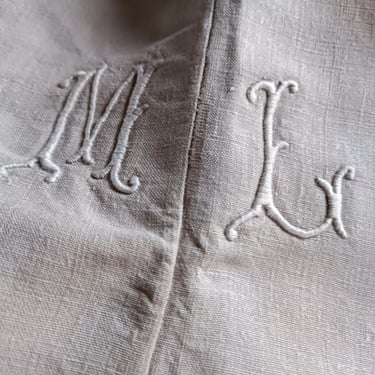 19th C French Linen Sheet, Linen Country Sheet, Heirloom, Monogram M L, 104 x 74 Small Size, Trousseau Sheet, French Farmhouse 