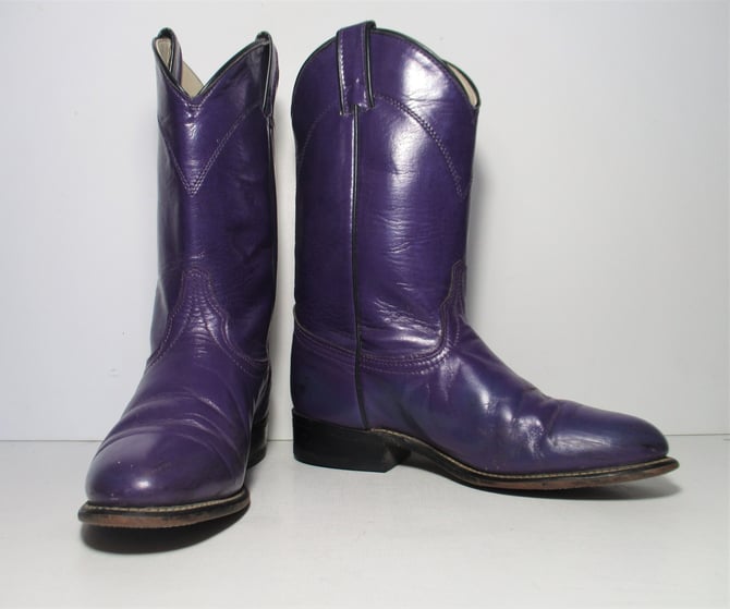 Vintage 1980s Laredo Roper Cowboy Boots, Purple Leather, Size 7M Women 