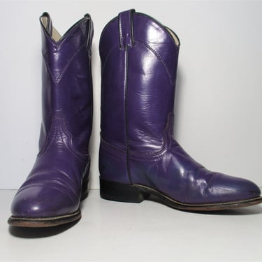 Vintage 1980s Laredo Roper Cowboy Boots, Purple Leather, Size 7M Women 