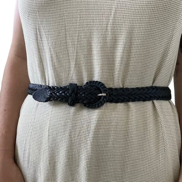 Vintage 1990s Womens 100% Leather Navy Blue Braided Rope Western Belt Sz S 