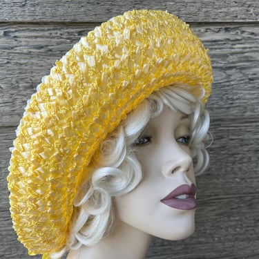 vintage yellow straw hat 1960s folded brim statement chapeau 