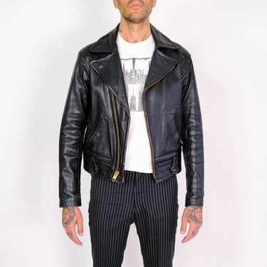 Vintage 70s PACK IN WHEELS Black Leather Motorcycle Jacket | Size 42 | Perfecto, Biker, Brando | 1960s 1970s Designer Mens Leather Jacket 