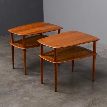 PAIR: Peter Hvidt End Tables Solid Teak Mid Century Danish Modern 