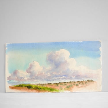 Vintage Watercolor Landscape Painting of Clouds and Sky in the American Southwest 