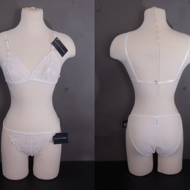 Y2K NWTs Ralph Lauren Sheer White Floral Bra & Panty Set Small 32 