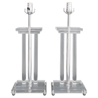 Midcentury Lucite and Chrome Table Lamps, Pair