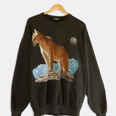 Vintage Mountain Lion On Rock Cougar Sweatshirt Sz XL