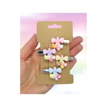 Pastel Hair Clip Set Cute Kawaii Teddy Bears Bows Hearts Barrette Clips 