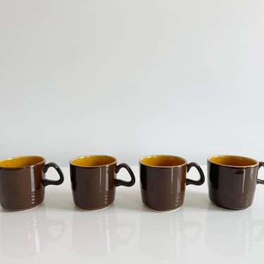 Retro Brown Coffee Mugs Set of 4 Vintage Mid-Century 
