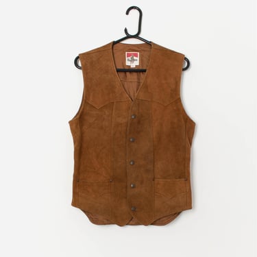 Men's 70s vintage Marlboro suede waistcoat in tan - Small 